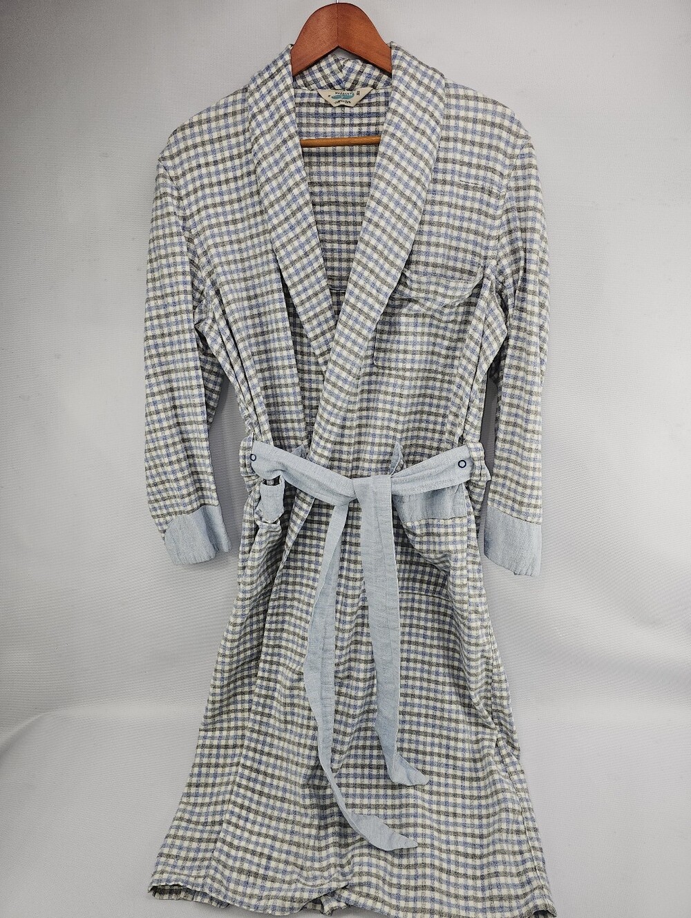Pilgrim Vintage 1950's Sears Men's Cotton Blue White Gray Check Bath Robe Small